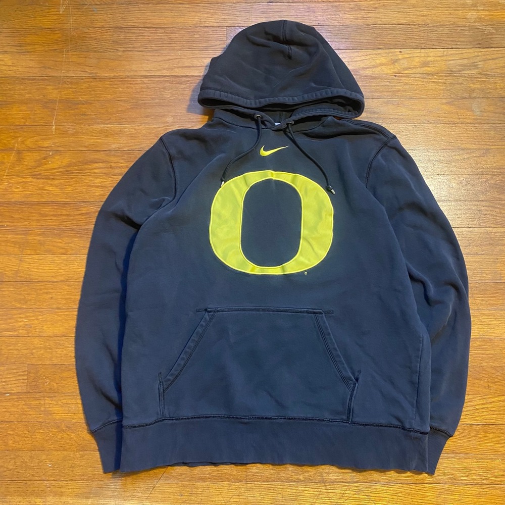 Nike Oregon Ducks NCAA Hoodie Mens L Black Yellow Pullover Swoosh Sweatshirt